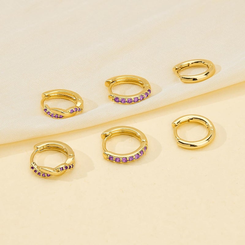 Inerney 14K Gold Plated Huggie Hoop Earrings for Women, Small Sterling Silver Earring Set Hypoallergenic Cartilage Helix Stacks, Mini Dainty Cute Trendy Birthstone Jewelry Gift for Multiple Piercings - Image 5